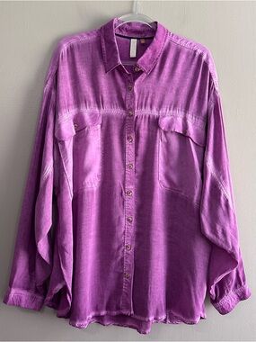 Pilcro Anthropologie Purple Joelle Relaxed  Casual Buttondown Shirt Womens XL